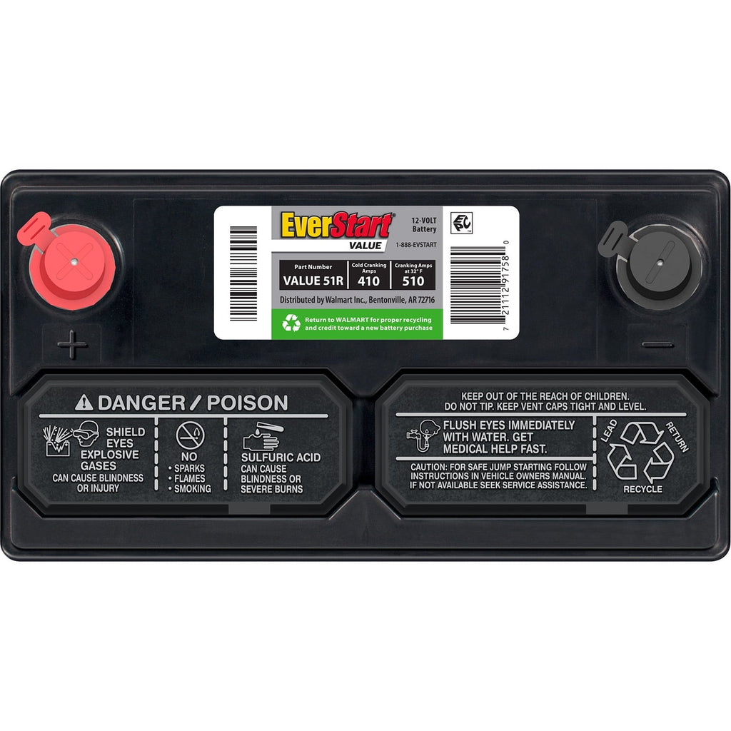 EverStart Value Lead Acid Automotive Battery, Group Size 51R, 12 Volt, 410 CCA