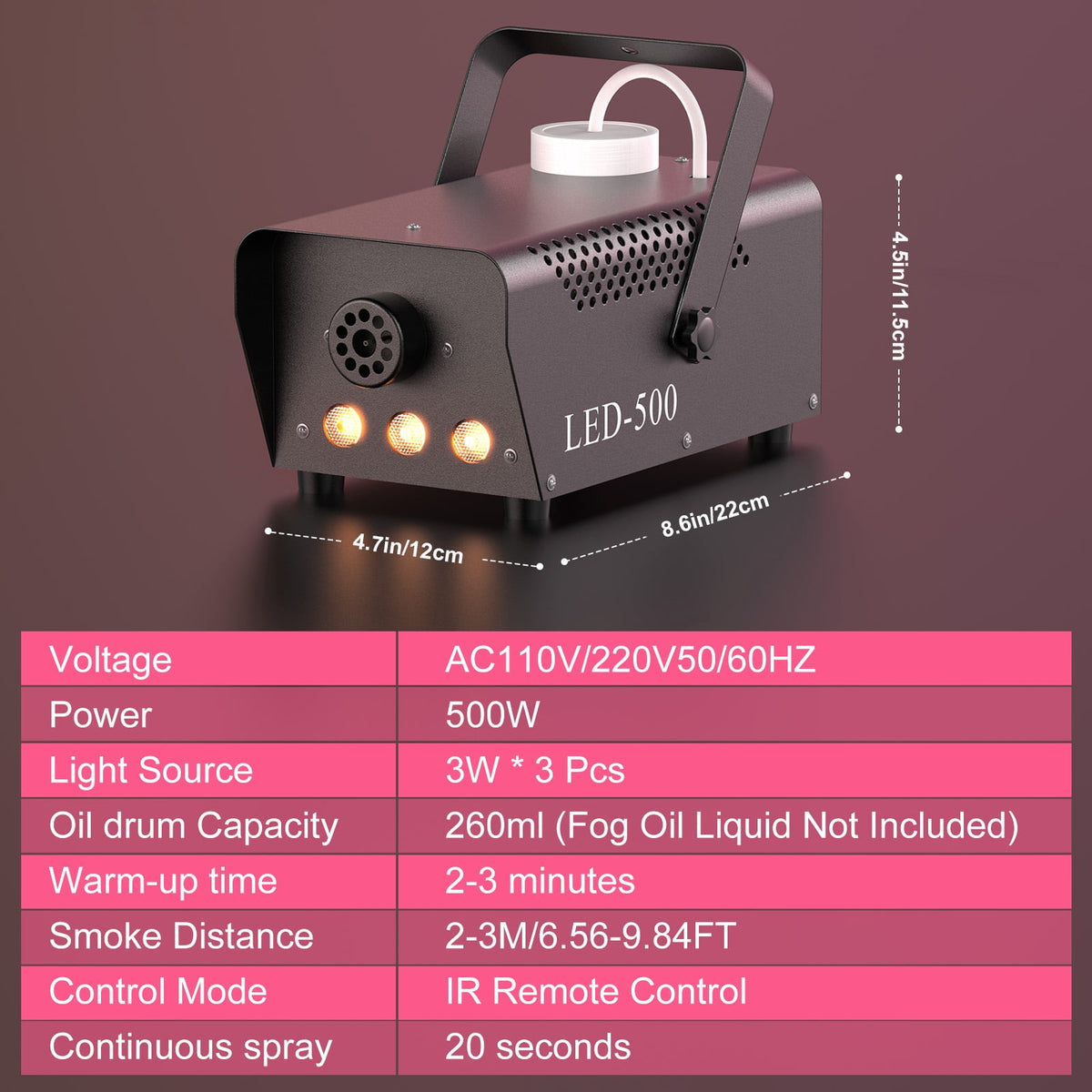 Halloween Fog Machine 500W RGB LED Smoke Machine Stage Lighting Effect with Remote Control for Halloween Wedding DJ Show Concert Bar Party