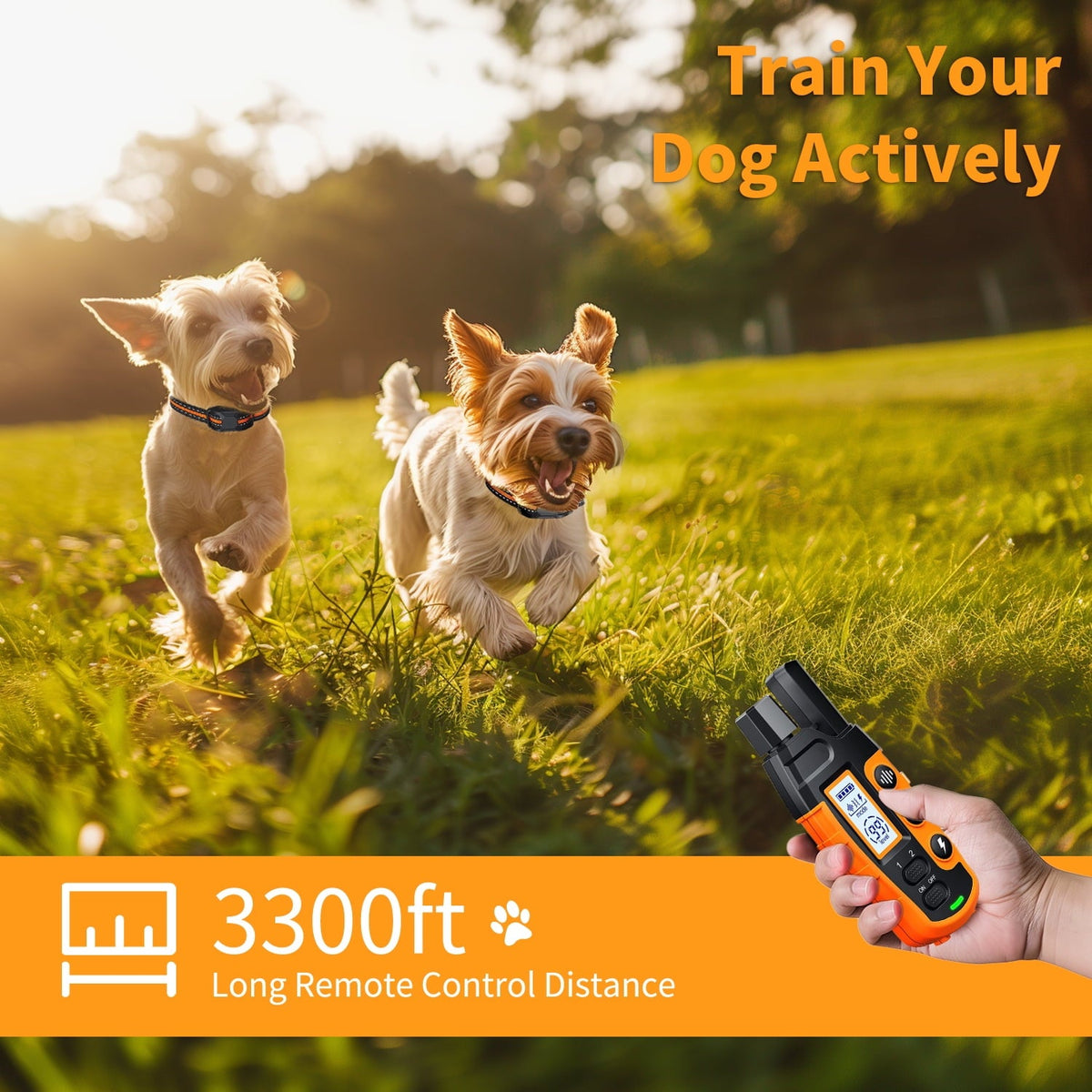 Dog Training Collars With Remote, 2 Collars, Electric Shock, Vibration & Sound Modes, Rechargeable, 3300ft Range, Waterproof, For Small To Large Dogs
