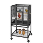 Uforic 41" Metal Bird cage with Rolling Stand, Tray, 2 Perches and 2 Feeders, Black