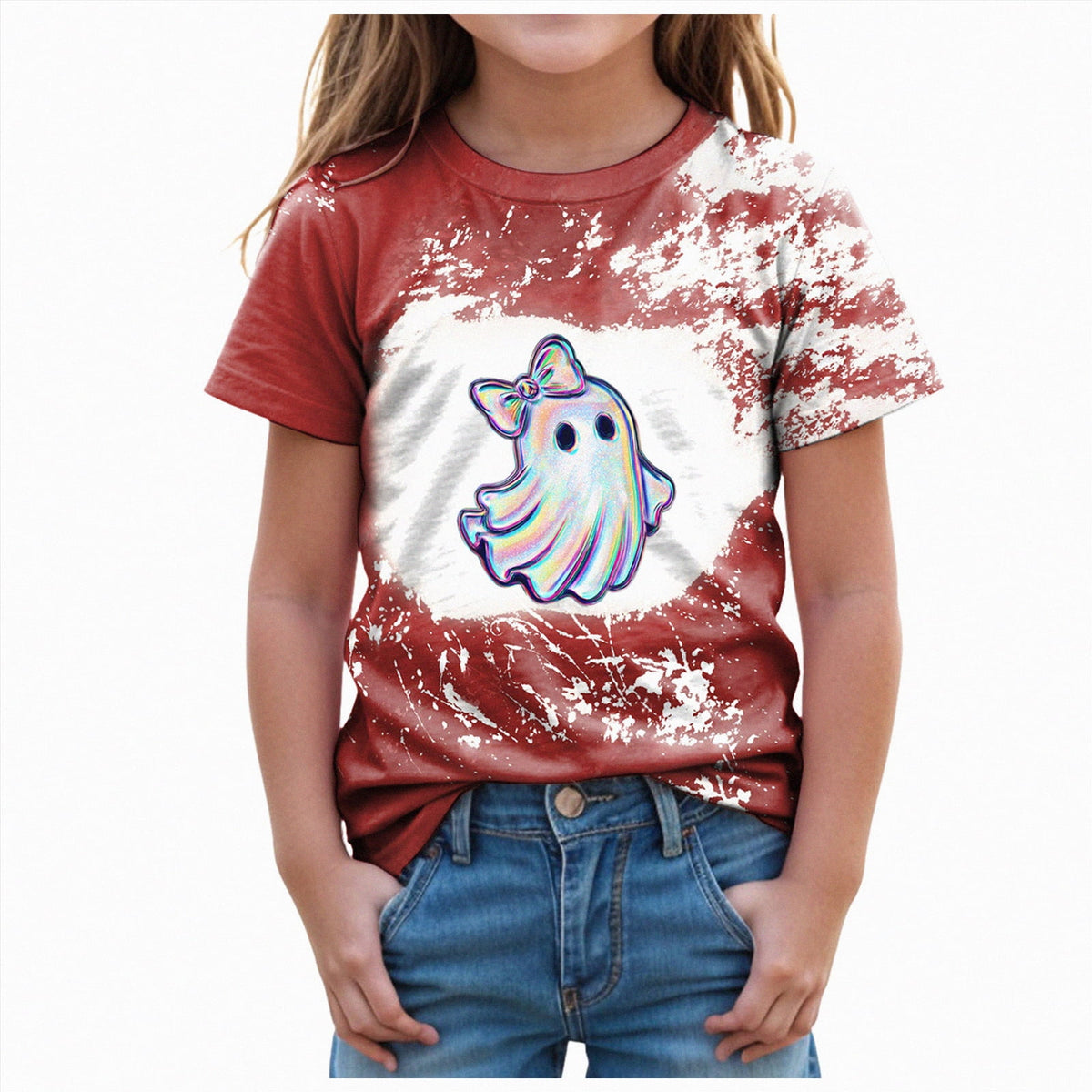 CAUYDY Halloween Ghouls Ghost Retro Girl Kids T-Shirt Graphic Tshirt Little Kids Fall Short Sleeve Tee Tops(Orange, 8-9 Y)
