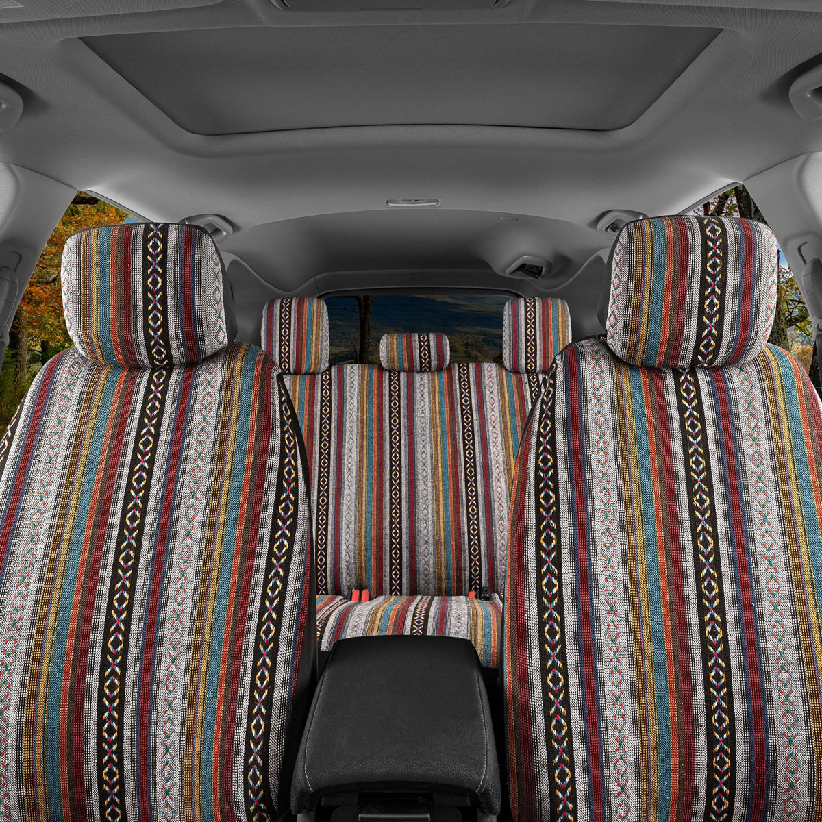 BDK Saddle Blanket Car Seat Covers Front and Rear Set, Woven, Baja Inca, 9-Piece