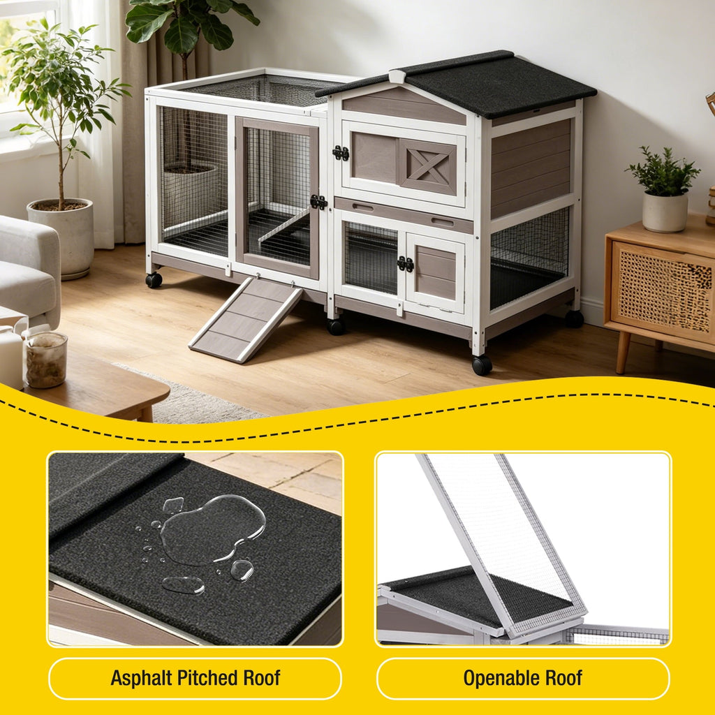 Aivituvin Rabbit Hutch Bunny Cage Outdoor & Indoor with Wheels, Two Layer Guinea Pig House with Pull Out Tray, Chew-Proof Ramp, Waterproof Roof