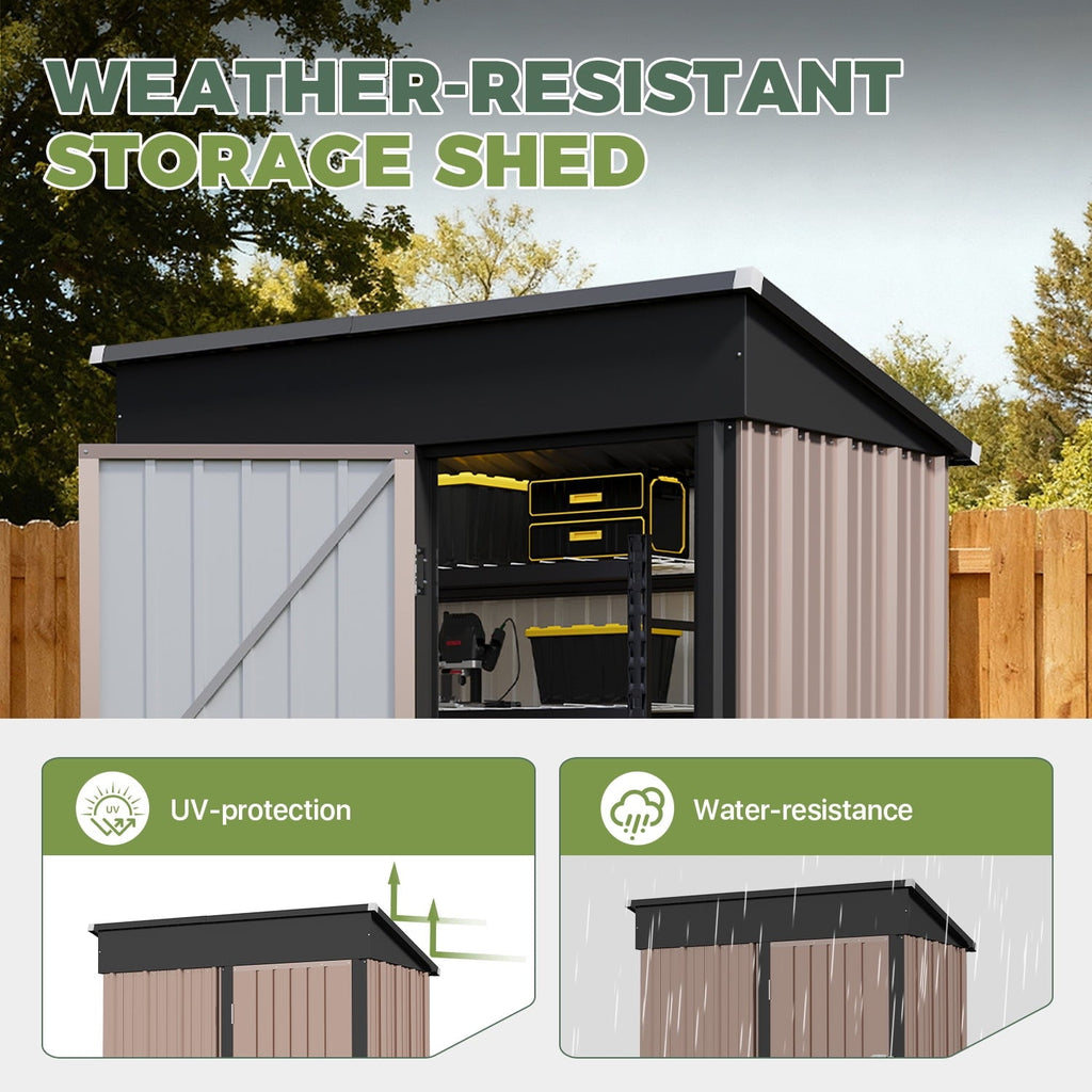 BaPiPro 5'x3' Outdoor Storage Shed, Heavy Duty Metal Shed Garden Tool Shed with Lockable Door for Backyard, Patio, Upgraded Structure Frame, Brown