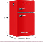 Frigidaire Retro 2 Door Mini Refrigerator With Freezer And Side Bottle Opener, 3.1 Cu Ft, 19in D x 20.5in W x 33.5in H