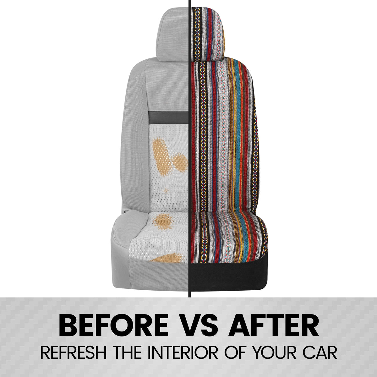 BDK Saddle Blanket Car Seat Covers Front and Rear Set, Woven, Baja Inca, 9-Piece