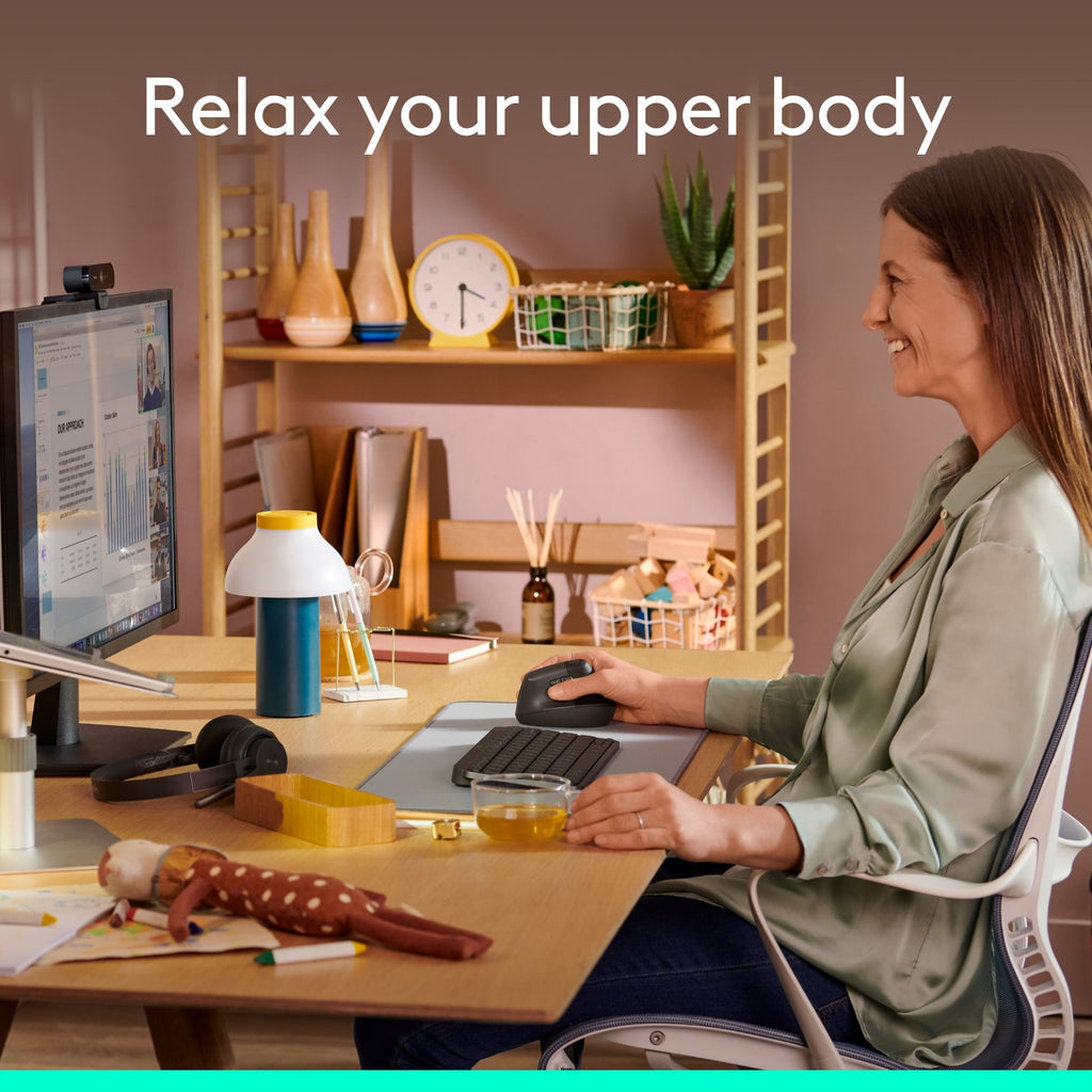Logitech Lift Vertical Ergonomic Mouse, Wireless, Bluetooth or Logi Bolt USB Receiver, Quiet Clicks, 4 Buttons, Graphite