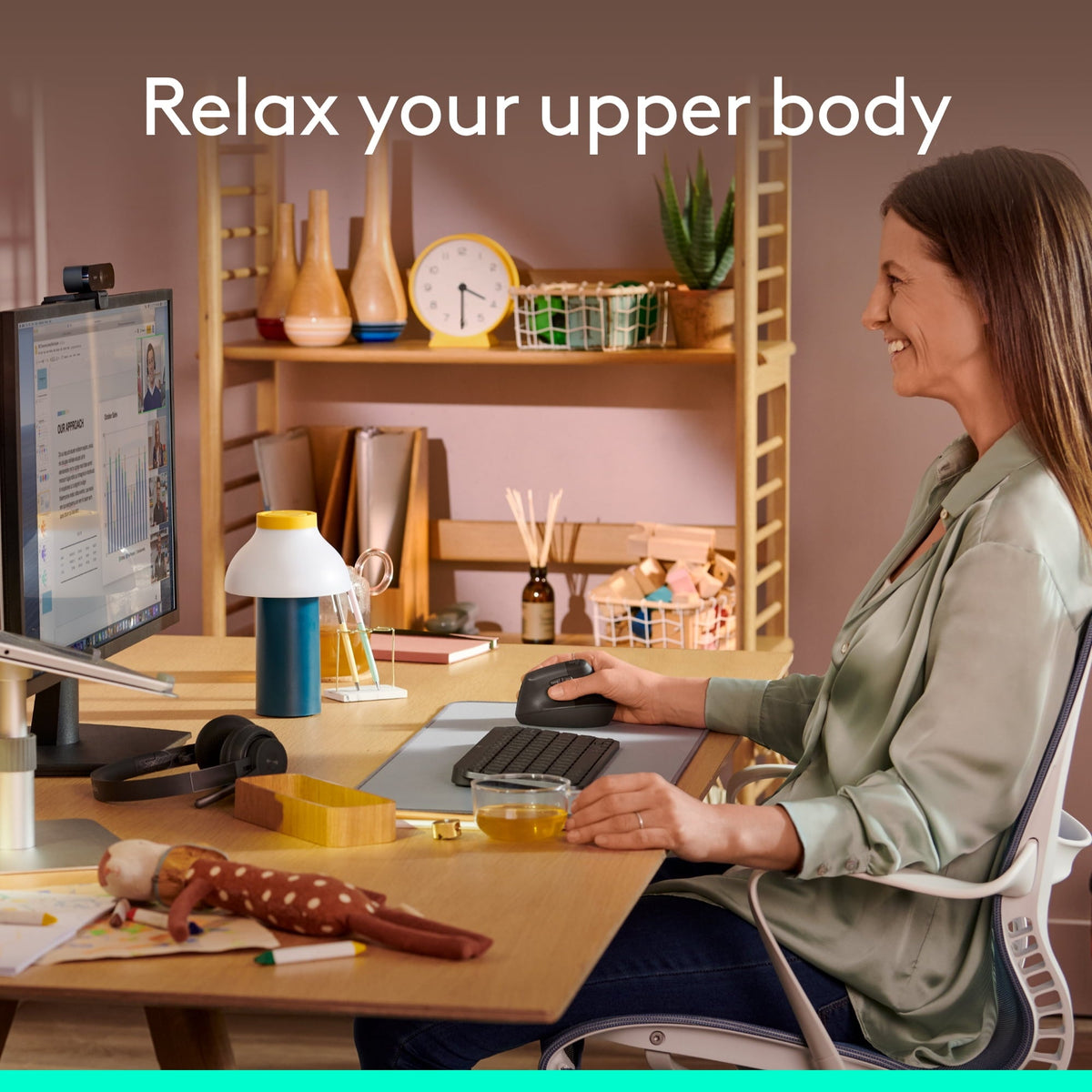 Logitech Lift Vertical Ergonomic Mouse, Wireless, Bluetooth or Logi Bolt USB Receiver, Quiet Clicks, 4 Buttons, Graphite