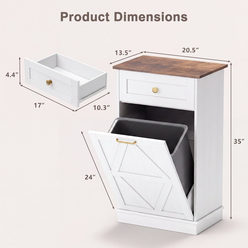 Lacoo 10 Gallon Tilt Out Trash Cabinet with Drawer, Kitchen Trash Can Cabinet, Garbage Recycling Cabinet for Kitchen, White