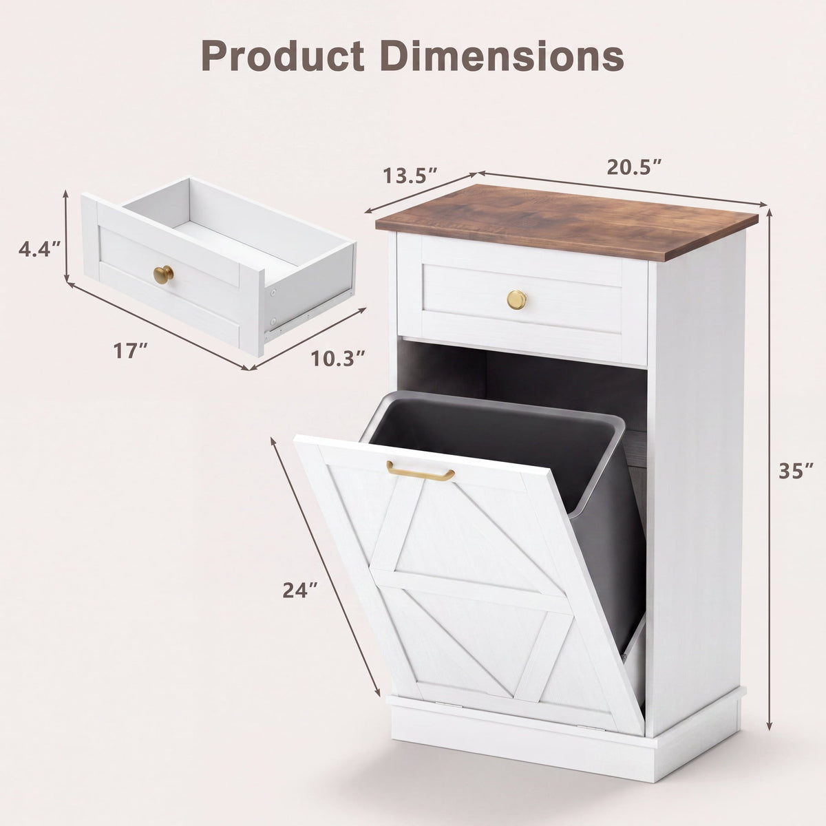 Lacoo 10 Gallon Tilt Out Trash Cabinet with Drawer, Kitchen Trash Can Cabinet, Garbage Recycling Cabinet for Kitchen, White