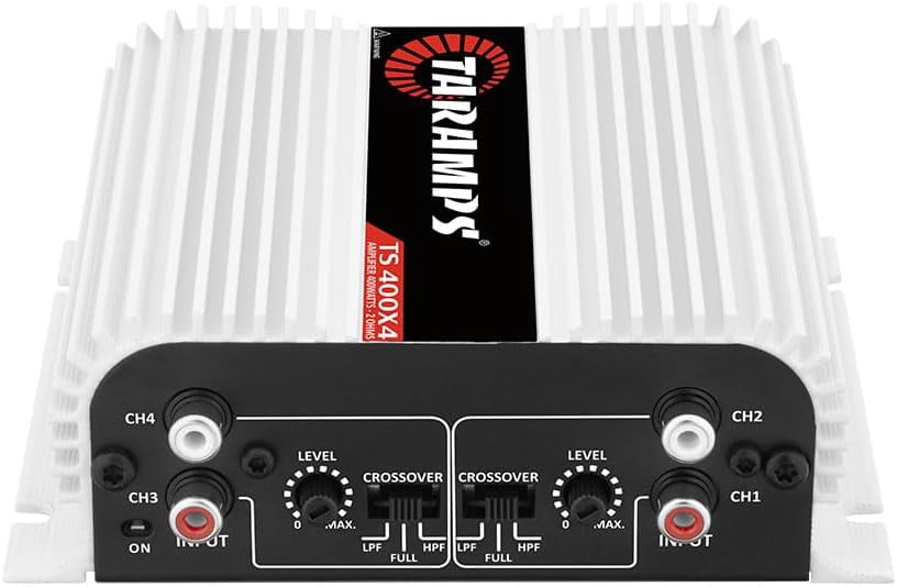 Taramps TS 400x4 400 watts RMS 4 Channels Full Range Car Audio Amplifier, 2 Bridged Channels, RCA Input Class D, Output Power, Multichannel Amplifier