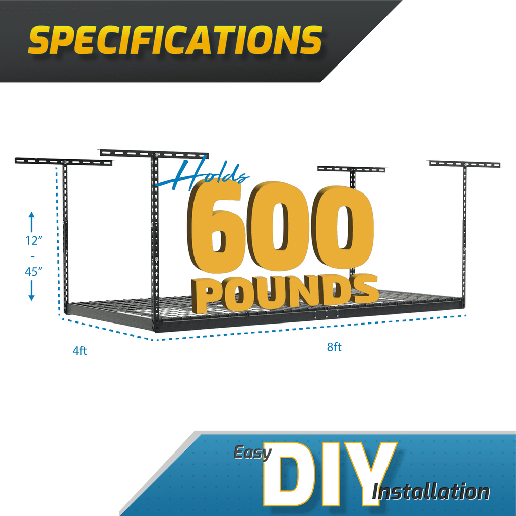 2-Pack) MonsterRAX 4x8 Overhead Garage Storage Rack - 500 lb Capacity - Adjustable Ceiling Racks