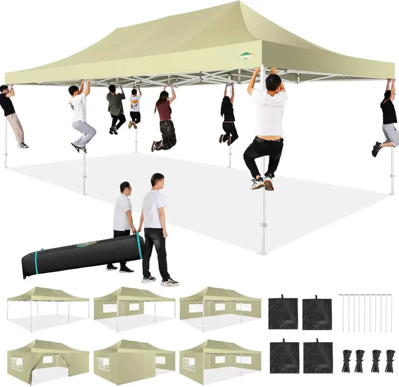 COBIZI 10x20 ft Commercial Pop-Up Canopy Tent With 6 Sidewalls And Roller Bag