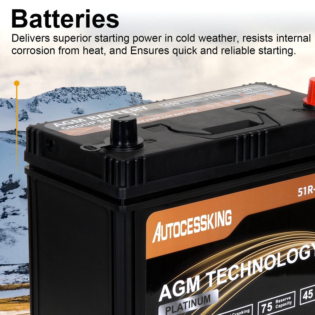 Autocessking Platinum AGM Battery, Group 51R Rechargeable Automotive Batteries for Car, 12V 450CCA 45Ah 75RC