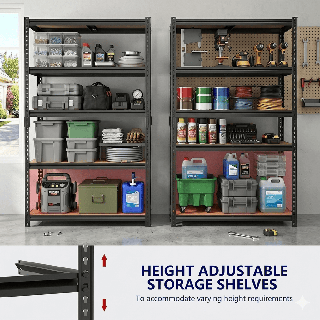 UBERLYFE Heavy Duty Garage Shelves, 2400 lbs Capacity 5-Tier Metal Storage Shelves, 60”H Adjustable Shelving Unit, Narrow Garage Storage Rack