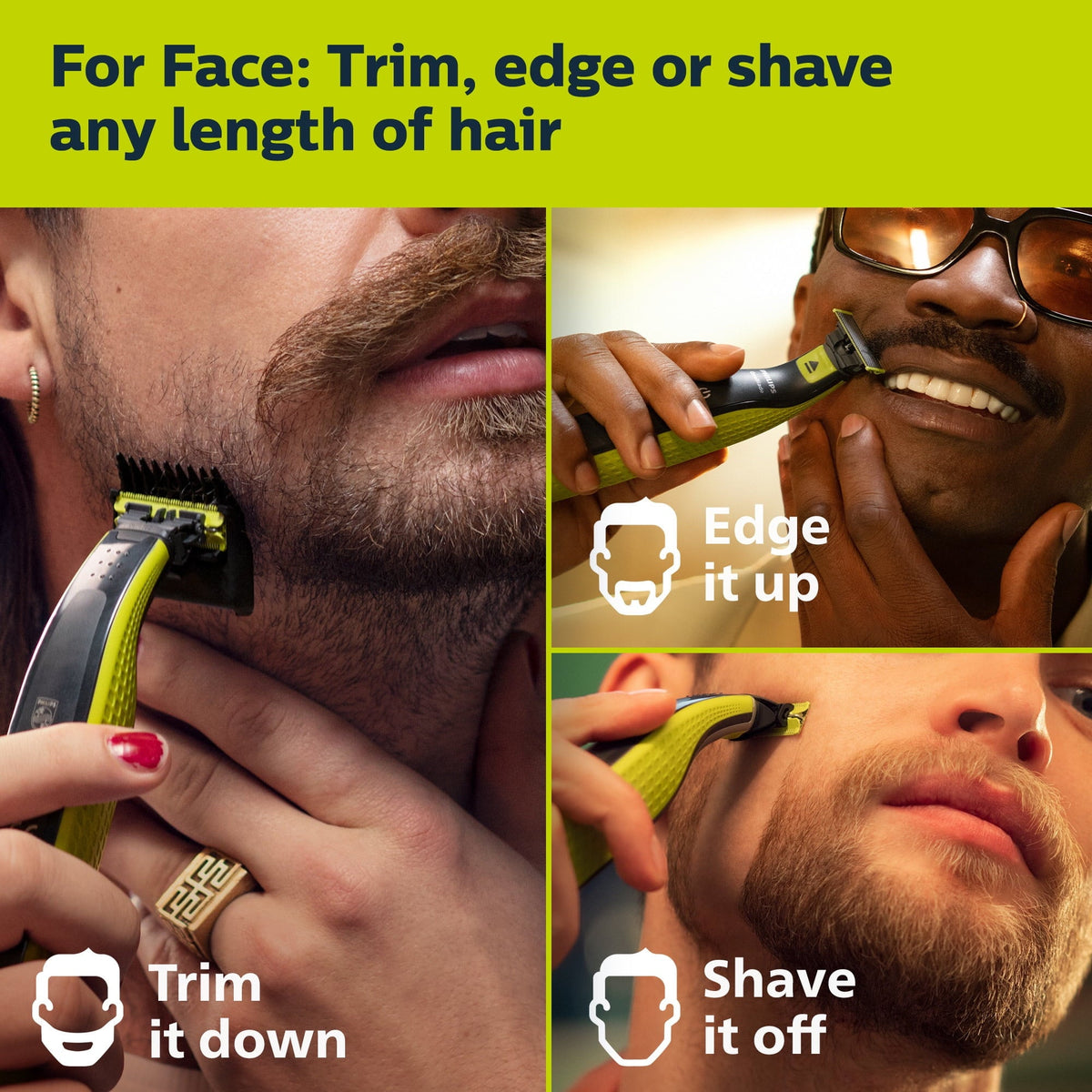 Philips OneBlade 360 Face, Hybrid Electric Trimmer & Shaver, 5-in-1 Comb, Wet & Dry Use, Black, QP2724/70