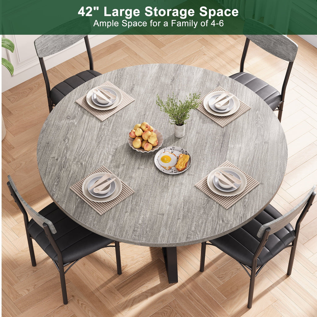 Hijob 42in Round Dining Table for 4, Kitcen Table Sturdy Wood Kitchen & Dining Room Furniture, Gray