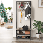 Yaheetech 73'' H Metal Hall Tree Entryway Coat Rack with Shoe Storage Bench & 9 Movable Hooks,Gray