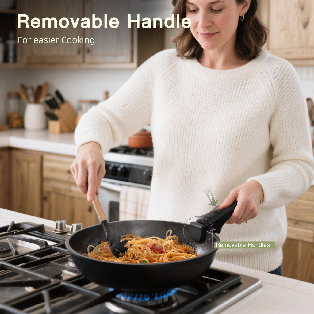 Astercook 20-Piece Pots and Pans Set, Nonstick Cookware Set with Detachable Handles, Oven & Dishwasher Safe, Induction Compatible, Stackable RV