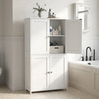 LEDREM Bathroom Storage Floor Cabinet Organizer with Adjustable Shelf 4 Magnetic Doors Freestanding for Small Spaces,White