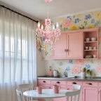 Small Pink Chandelier, 4-Light Acrylic Crystal Ceiling Lights for Girls Bedroom, Nursery, Playroom