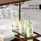 Best Choice Products 2-Tier Rolling Bar Cart Indoor/Outdoor w/ Storage Shelves, Wine Rack, Lockable Wheels - Brown