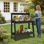 SERWALL Outdoor Potting Bench with Storage & Hooks, 3-Tier Heavy-Duty HDPE Garden Workstation Table, All-Weather Potting Table for Patio & Backyard