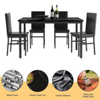 5 Piece Dining Table Set, Modern Faux Marble Tabletop and 4 PU Leather Upholstered Chairs, Rectangle Kitchen Table and Chairs for 4 Persons, Small