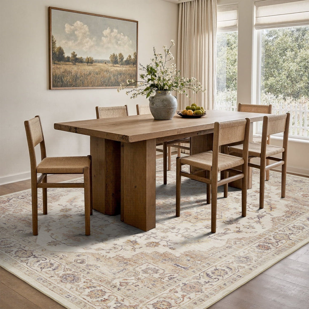 FEELHOME 5'x7' Area Rug Machine Washable Soft Vintage Distressed Non Slip Carpet for Living Room Bedroom Dining Room Taupe