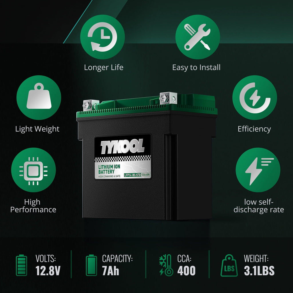 YTX14-BS 400CCA 12V 7AH Lithium Powersports Battery,Motorcycle Battery,Starting Battery for ATV,UTV,Scooter,Snowmobile,Jet Ski