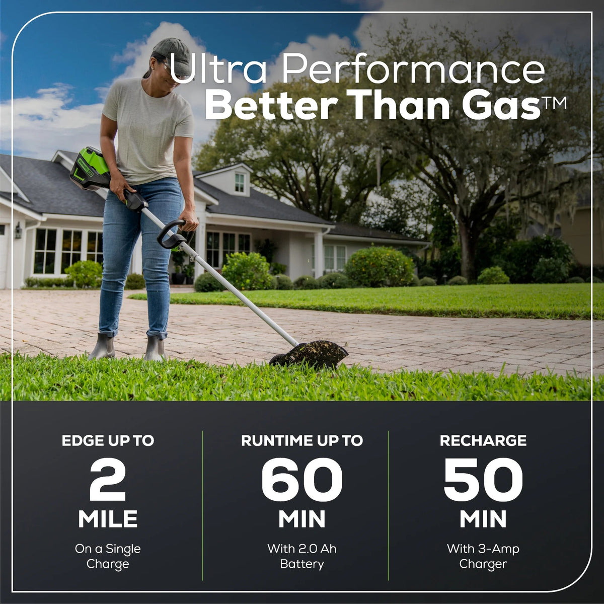 Greenworks Cordless Edger 60V 8 in Brushless With 2.0 Ah Battery And Charger