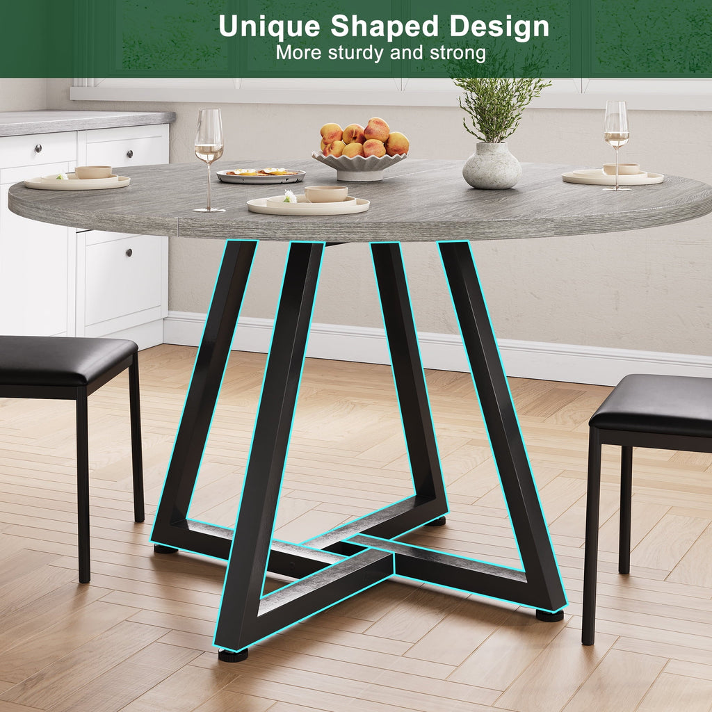 Hijob 42in Round Dining Table for 4, Kitcen Table Sturdy Wood Kitchen & Dining Room Furniture, Gray