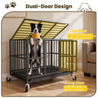Time Ray 38 inch Dog Crate for Medium Dog with Steel Escape Proof,Heavy Duty Indestructible Dog Kennel with Double Doors,Lockable Wheels and
