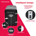 Frigidaire 9 Can Retro Personal Mini Fridge, 6L Portable Cooler with AC & 12V Car Adapter, Compact Beverage Cooler for Drinks, Skincare, and Snacks