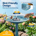 SPECSTAR Bird Bath, Polyresin Antique Outdoor Blue Garden Birdbath and Solar Powered Round Pond Fountain Combo Set