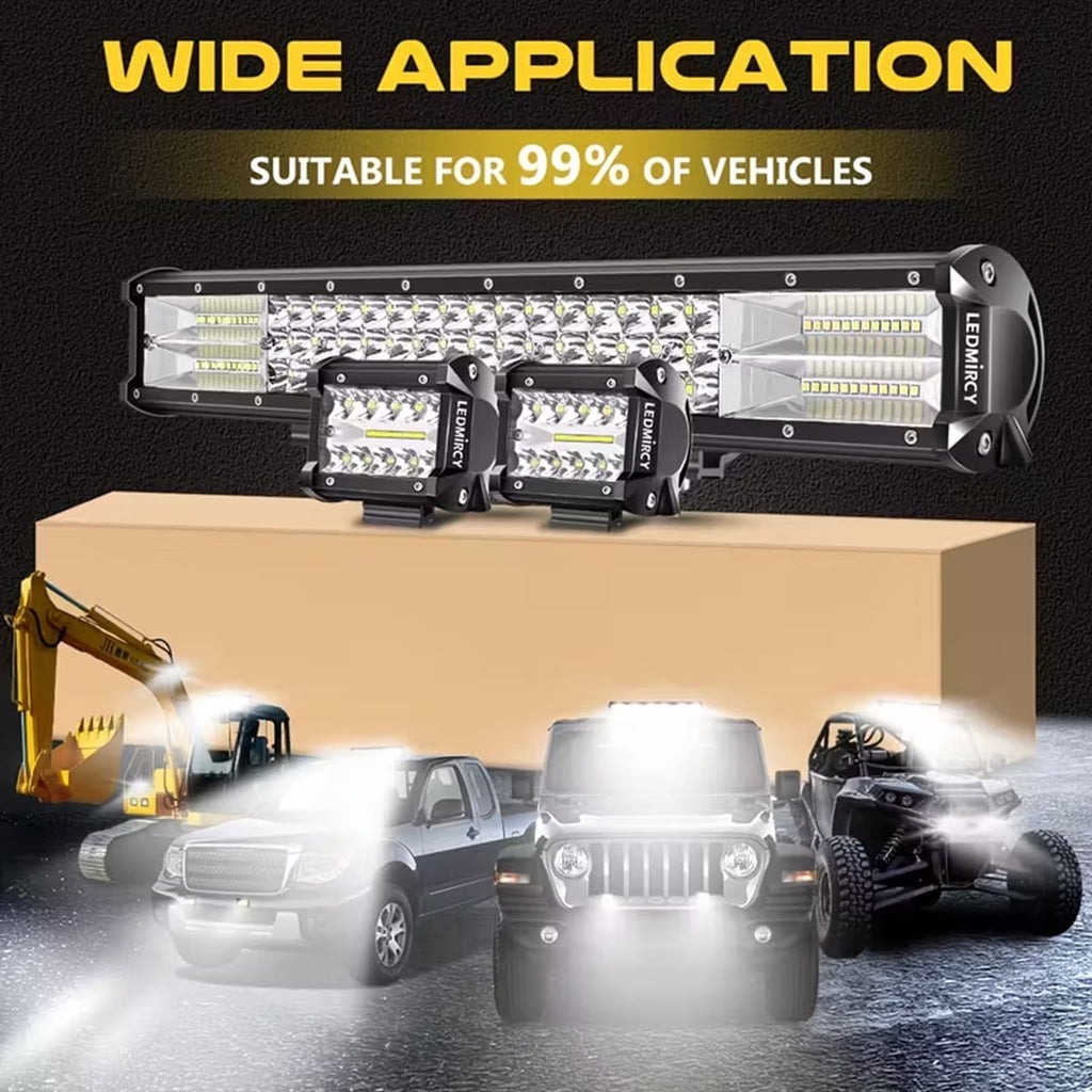 LEDMIRCY 20Inch LED Light Bar and 4Inch LED Pod Lights 2PCS with Rocker Switch Wiring Harness Kit Off Road Lights Spot Flood Combo Beam LED Driving