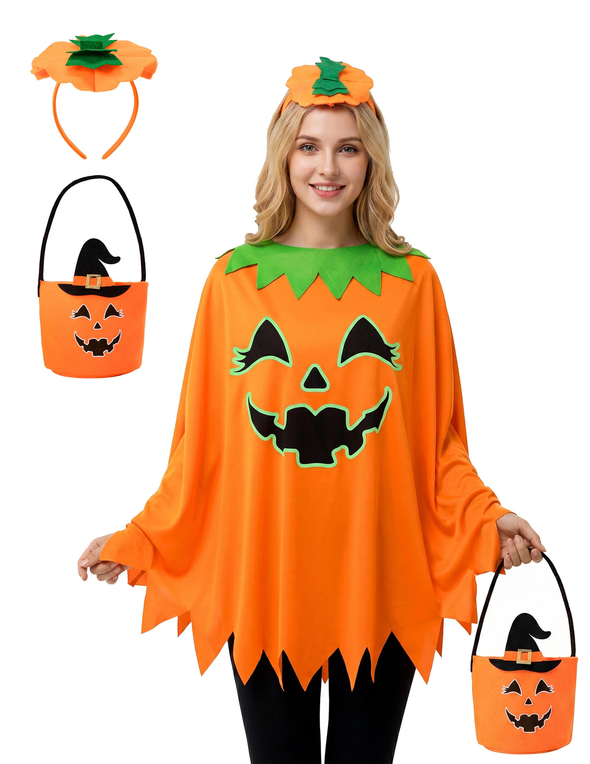 Joyfy Women Pumpkin Poncho Costume Adult, Pumpkin Costume Halloween Costumes for Women Fancy Dress Cosplay