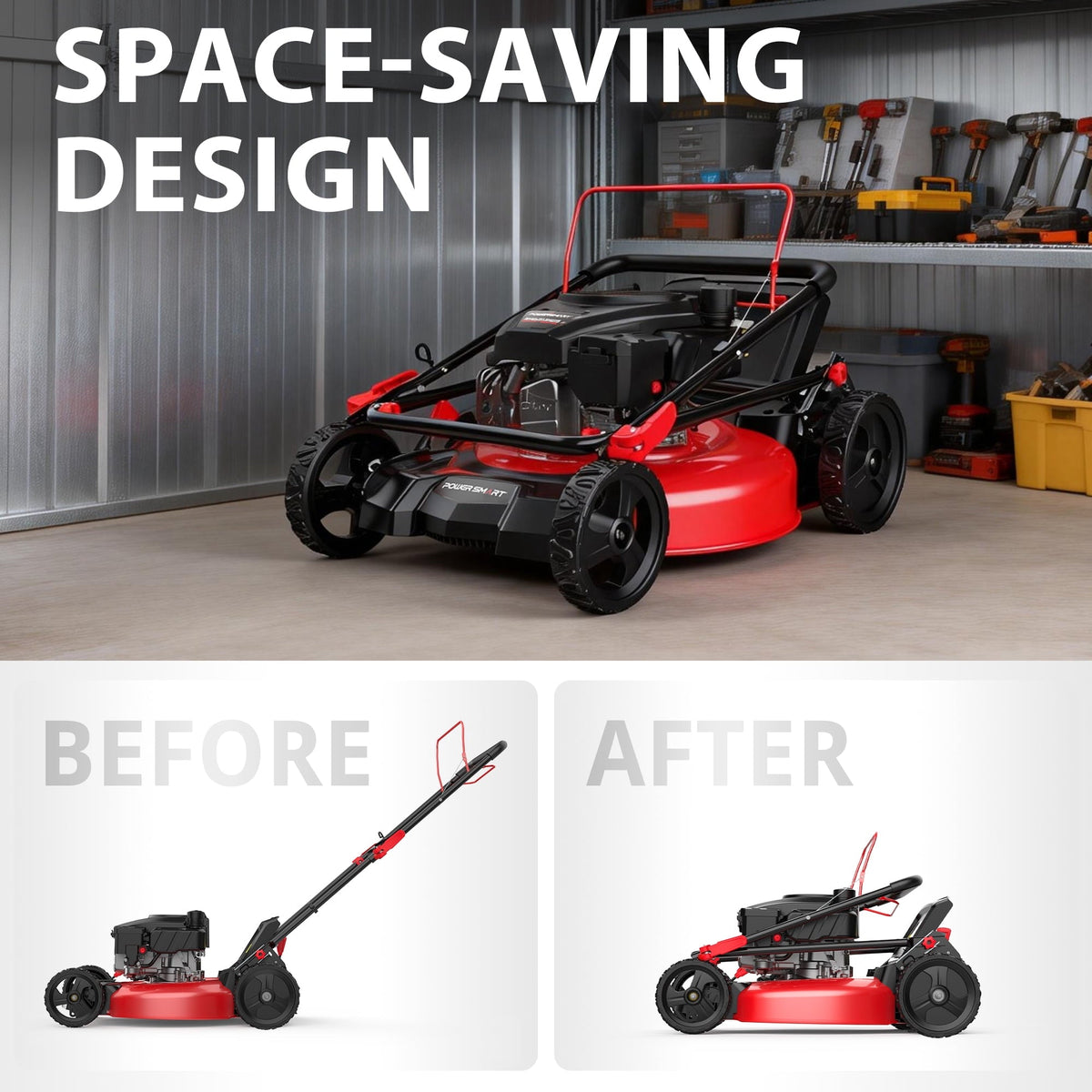 PowerSmart 21" 170cc Gas Self-Propelled Lawn Mower, with 6-Position Height Adjustment
