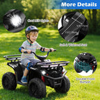 OLAKIDS 24V Kids ATV Quad with 5Mph Max Speed, Spring Suspension, LED Lights, Music & Story Player, Big Tires, 2 Storage Spaces, Ride On Car for Boys