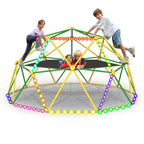 10FT Climbing Dome with Hammock and Led String Light,Fashionsport Outfitters Kids Geometric Climber Dome Jungle Gym Outdoor Play Toddler Play Set for