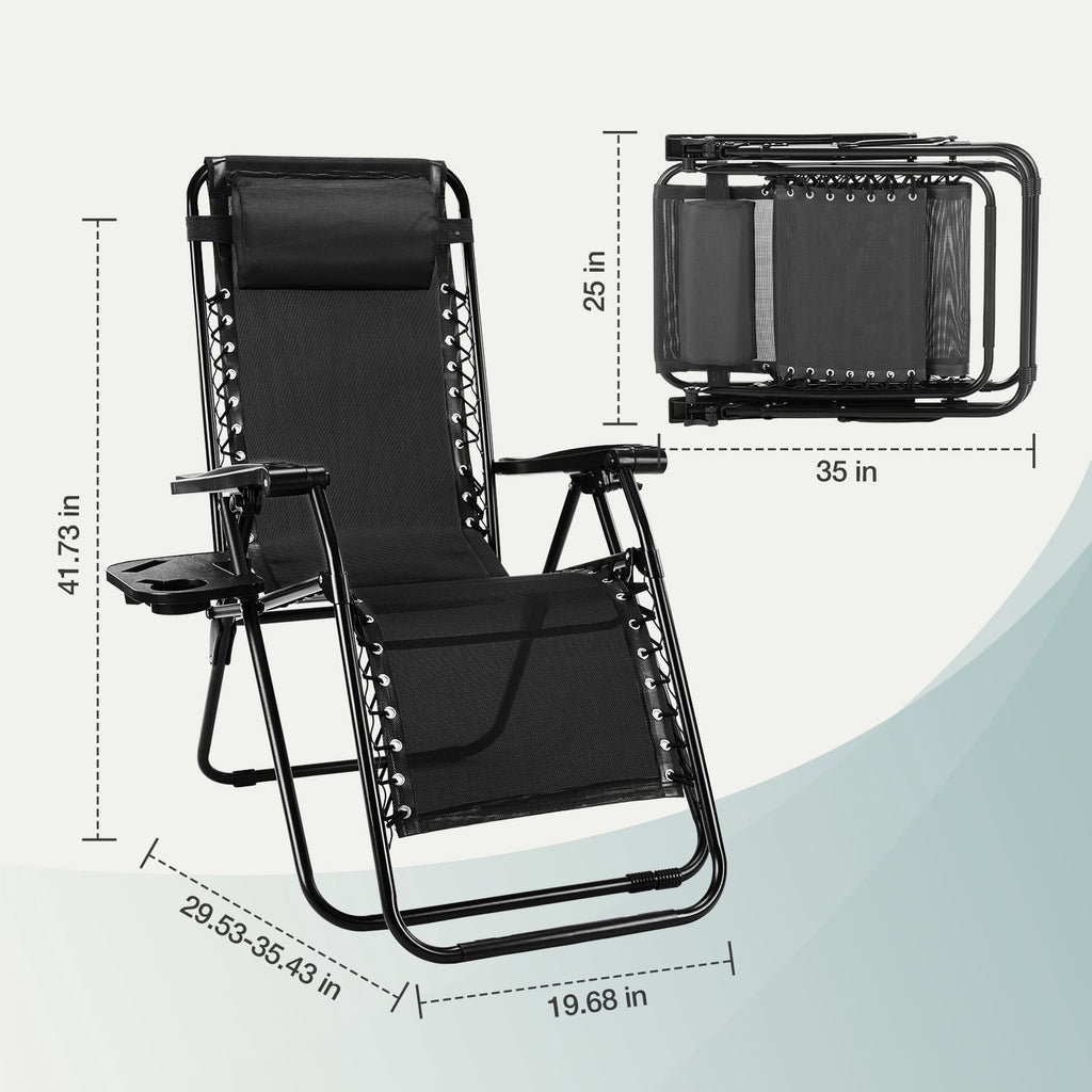EDX Zero Gravity Chair Outdoor Lounge Chair，Suitable for Beach Terrace Pool Patio, Black 2-Pack