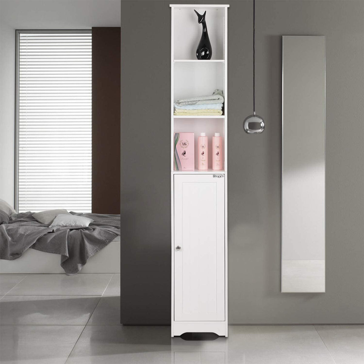 Ktaxon 67" H Bathroom Cabinet 5-Tier, Slim Narrow Storage Tower for Living Room, Kitchen, White