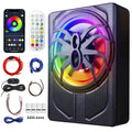 1200W Car Subwoofer with APP Control and Colour Light, 10'' 12V Slim Under Seat Powered Car Subwoofer w/Built-in Amplifier & Hi/Lo Input Bass Speaker