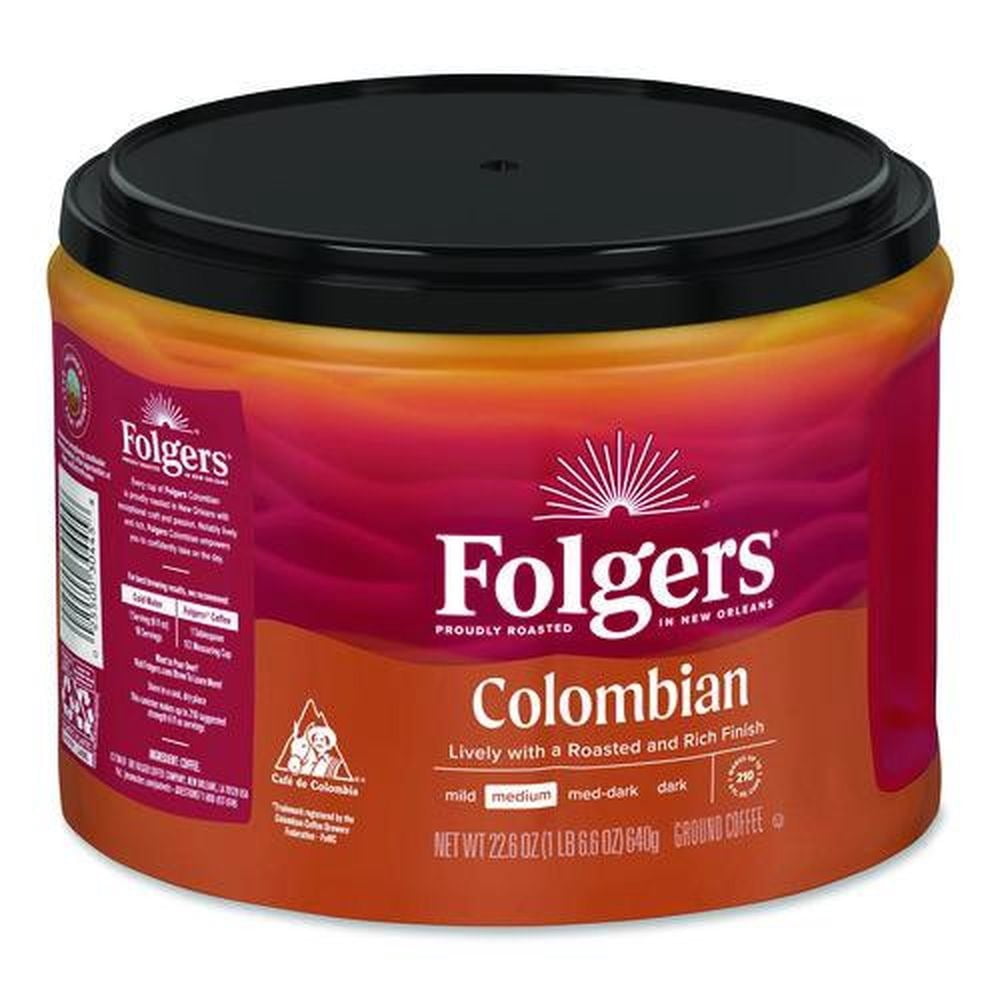 6 pack) Folgers Colombian Ground Coffee, Medium Roast, 22.6 oz Canister