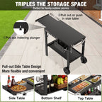 PARGRILL Outdoor Folding Grill Cart with Pull-Out Side Table, Griddle Stand Fit 17 Inch or 22 Inch, Portable Stainless Steel BBQ Prep Station with
