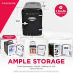 Frigidaire 9 Can Retro Personal Mini Fridge, 6L Portable Cooler with AC & 12V Car Adapter, Compact Beverage Cooler for Drinks, Skincare, and Snacks