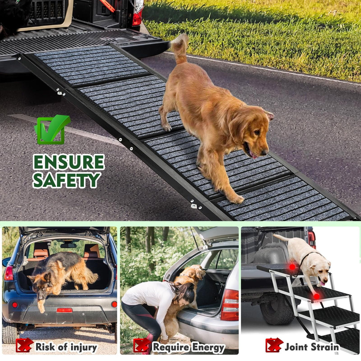 71" Foldable Dog Ramps for Large Dogs, Dog Car Ramp with Non-Slip Rug Surface, Pet Ramp Stairs Portable,Dog Steps for Medium & Large Dogs Up to 220