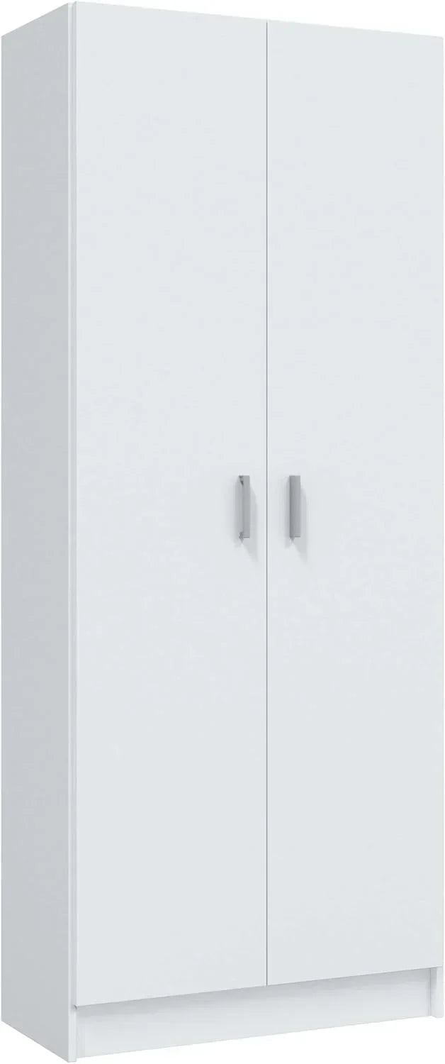 Habitdesign Multi-Purpose Broom Cabinet, 2 Doors, 3 Shelves, 180 x 73 x 37 cm, Matt White