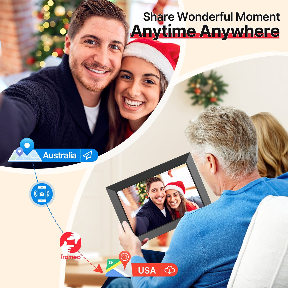 Frameo WiFi Digital Picture Frame, TEMASH 10.1" Digital Photo Frame 32G Memory with 1280*800 IPS Touchscreen, Auto Rotate, Gift for a Loved One!