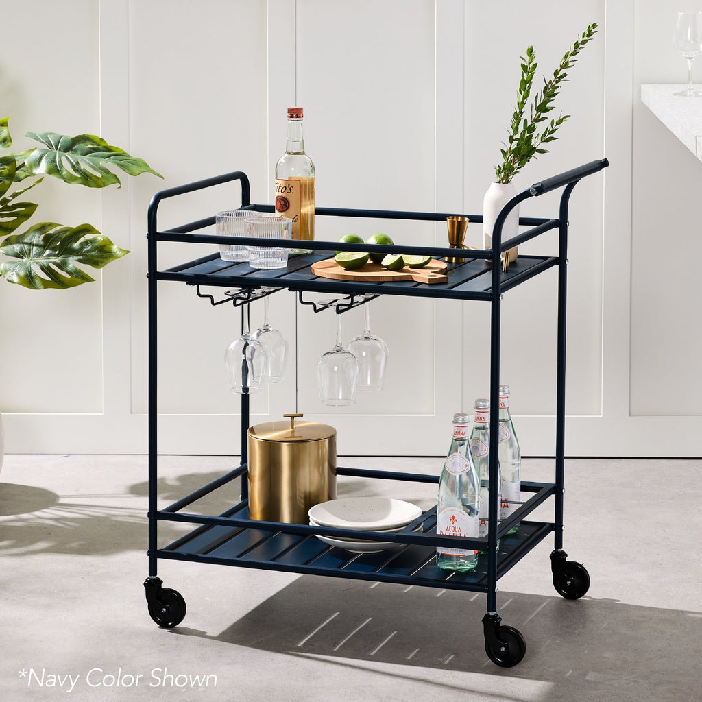 Best Choice Products 2-Tier Rolling Bar Cart Indoor/Outdoor w/ Storage Shelves, Wine Rack, Lockable Wheels - Brown